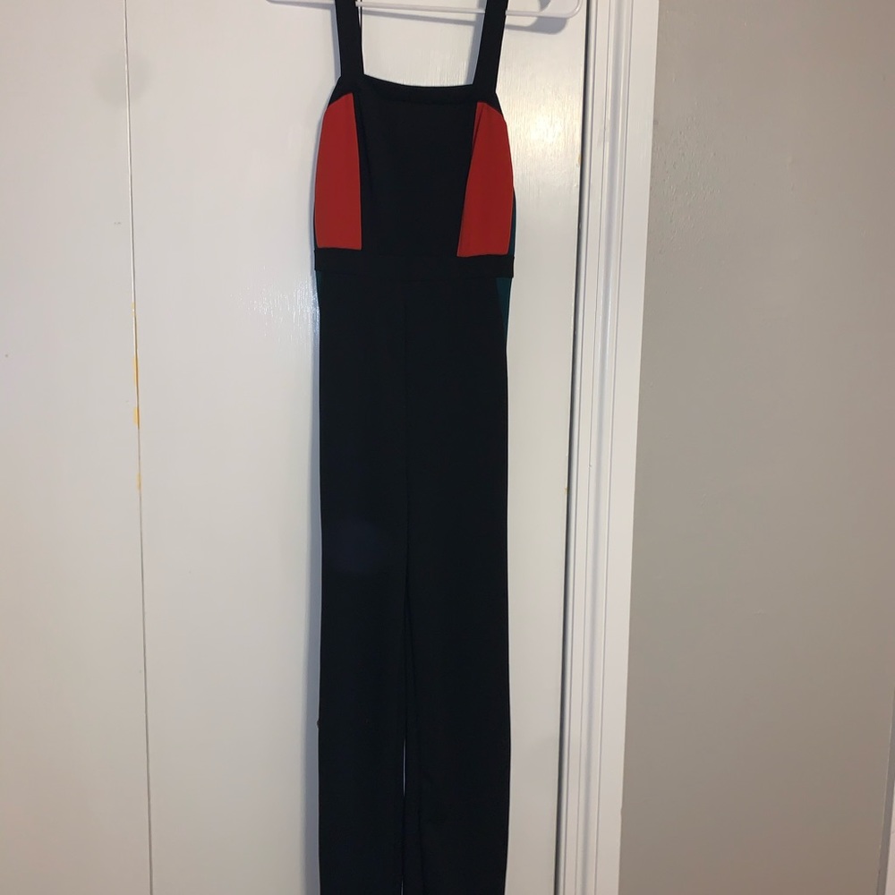 Long legged jumpsuit green and orange